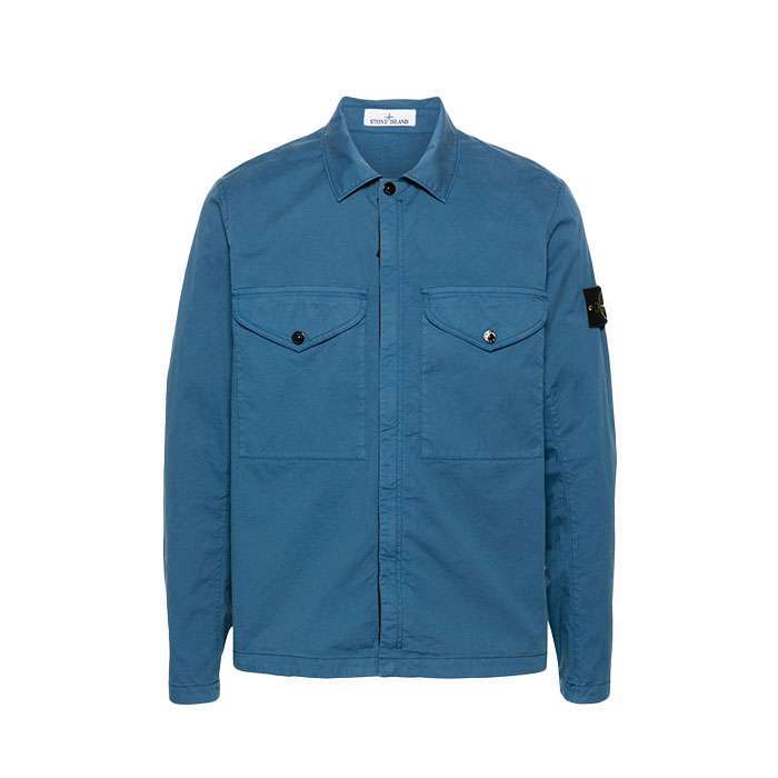 Рубашка голубая Stone Island Supima Cotton Twill Stretch TC Overshirt 